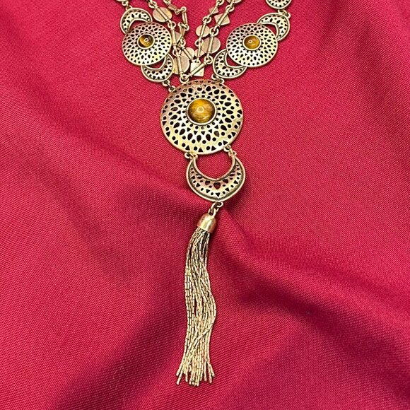 Lucky Brand Long 3-Strand Tiger’s Eye and Brass-Tone Disc Necklace - Picture 11 of 15